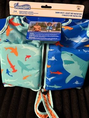 SwimWays Kids Shark Print Swim One Piece Vest - Blue/Turquoise